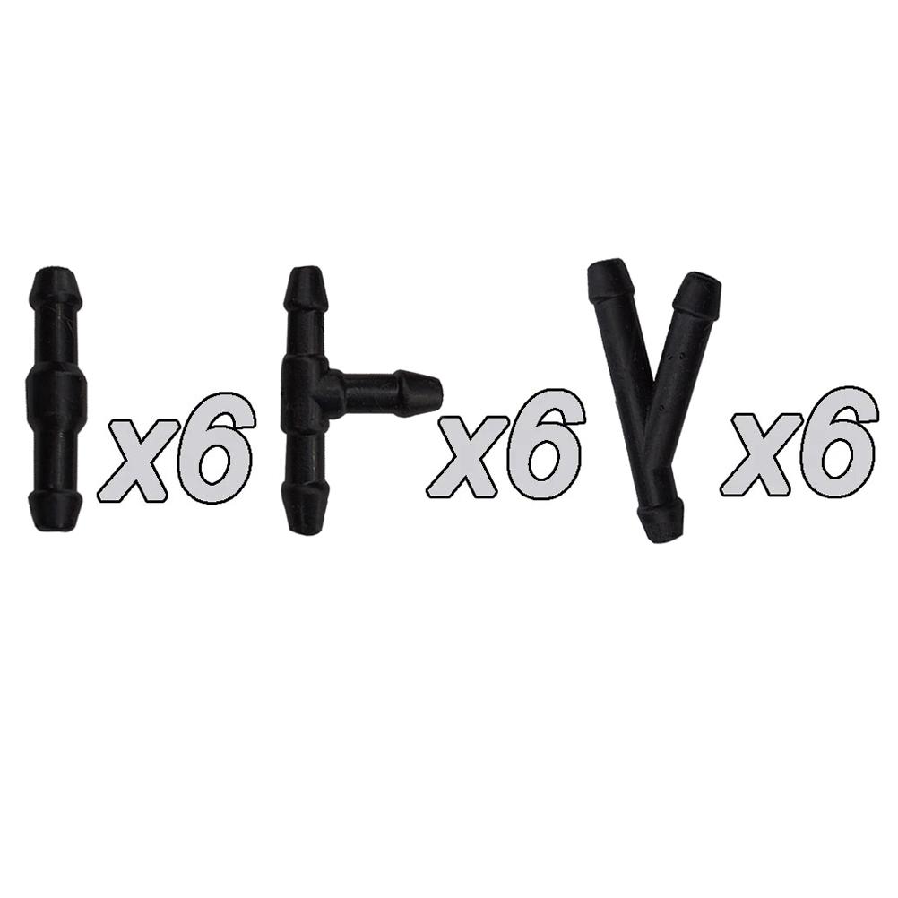 36/18Pcs Universal Joiner Pipe Connector T Piece Straight Tee 3 Way Y Piece Air Fuel Water Petrol Wiper Washer Nozzle Hose Tube