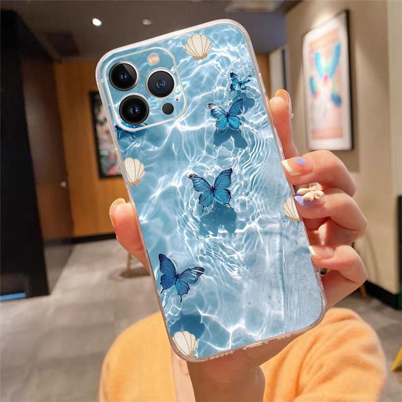 Phone Case For Iphone 17ProMax 17 Pro Air 16 15 14 13 Pro Max 16 15 14 13 Pro 15Plus Blue Sea Flower Water