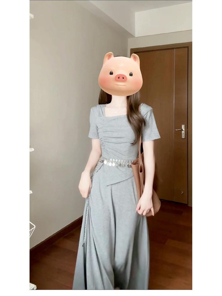 2026 Graues Petite Französisches High-End Langes Sommerkleid für Damen