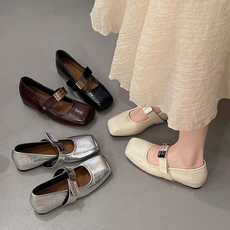 Fashion Shallow Single Shoes Women's Summer Retro French Evening Breeze Word with Inner Height Increase Mary Jane Shoes Women's Grandma Shoes