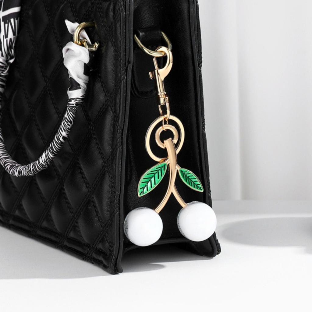 Sparkling 3D Cherry Charm Keychain Accessory Fashionable Fruit Shape Key Rings Portable Bag Decoration for Women