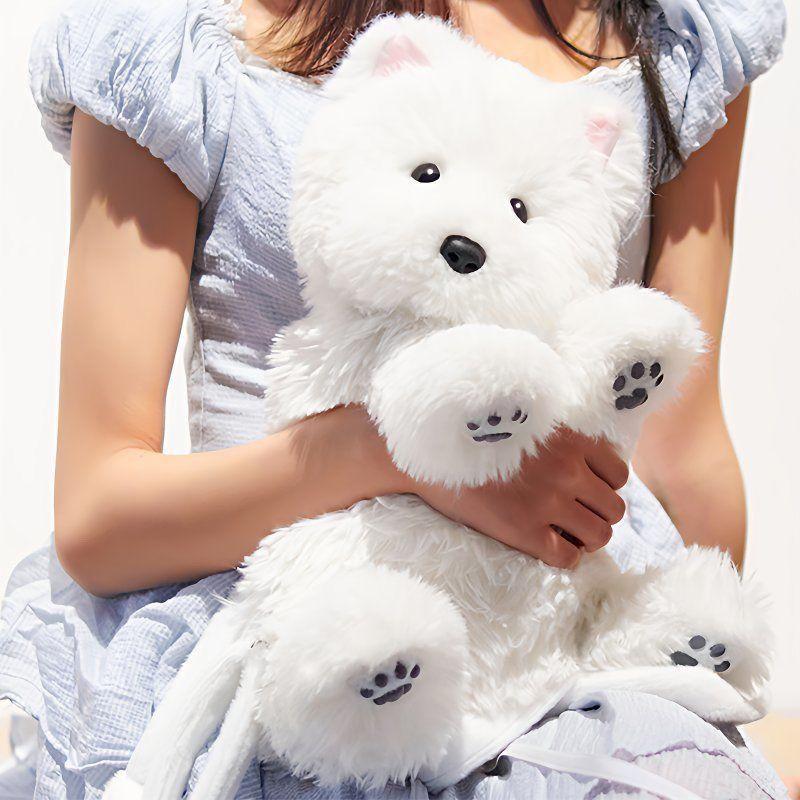 JIAERDI Plush Sweet Cute Dog White Backpack Women Harajuku Realistic Puppy Mini Backpacks Ladies Soft Animal Mochilas Mujer