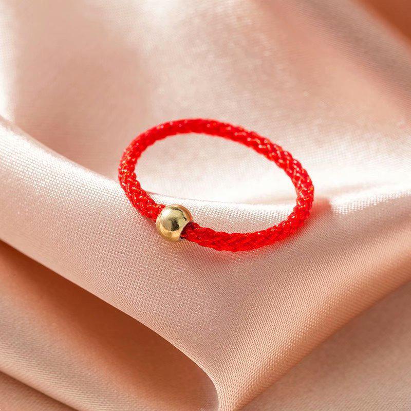 Douyin Style Black Rope Gold Bead Ring for Women & Couples - Xiaohongshu Red Rope Friendship Ring