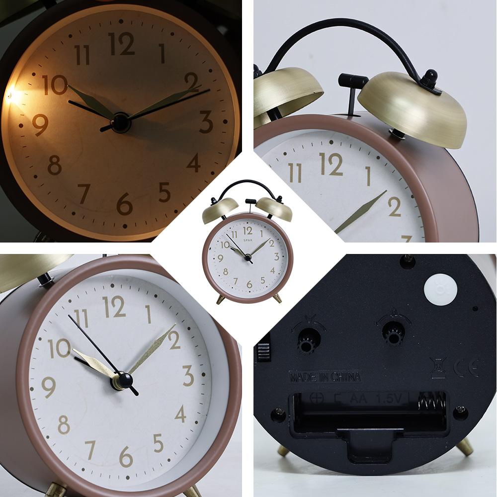 Retro Iron Small Silent Alarm Clock Fashion Desktop Clock with Creative Hands Quartz Nightlight Timer (No Battery Included)