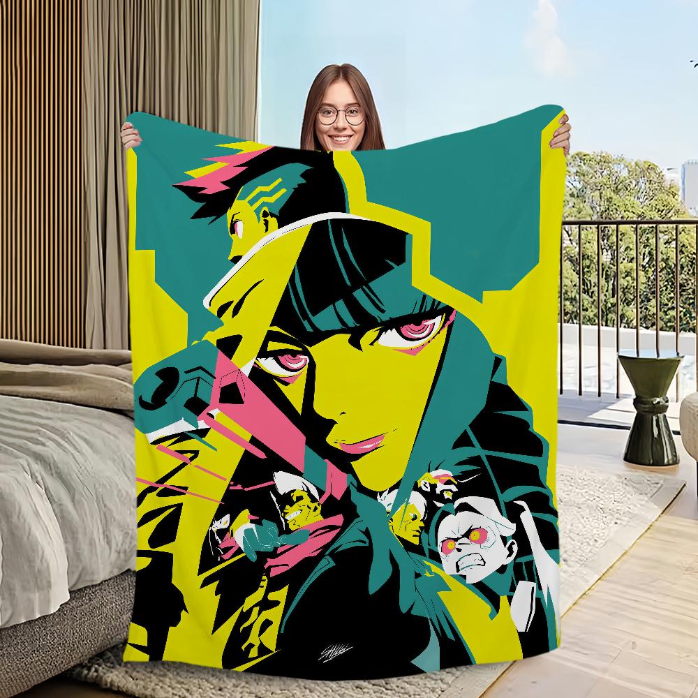 cartoon Flannel warm comfort C-Cyberpunk soft plush blanket for sofa living E-Edgerunners room office anime bedroom travel gift