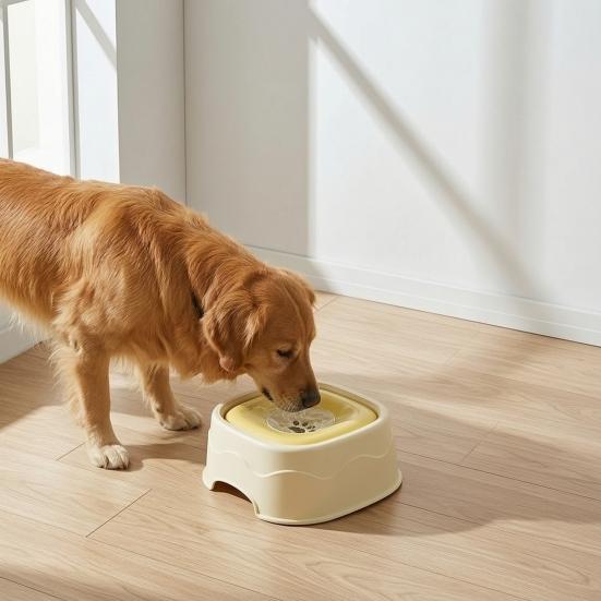 Cat Water Bowl Pet with Floating Disk, No Spill Dispenser Food Grade Plastic for Dogs Cats, Splash Proof Slow Drink Feeder Detachable Container