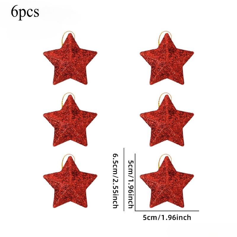 6pcs Glitter Golden Silver Star Christmas Ornament Star Embellishments Pendants for Xmas Tree Hanging Christmas Party Decoration
