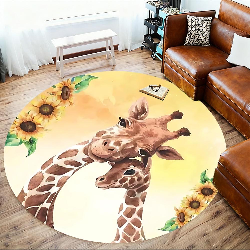 1pc Giraffe Sunflower Round Chair mat Area Rug - Non-Slip, Floor Mat for Office, Bedroom, and Indoor Decor c1125576