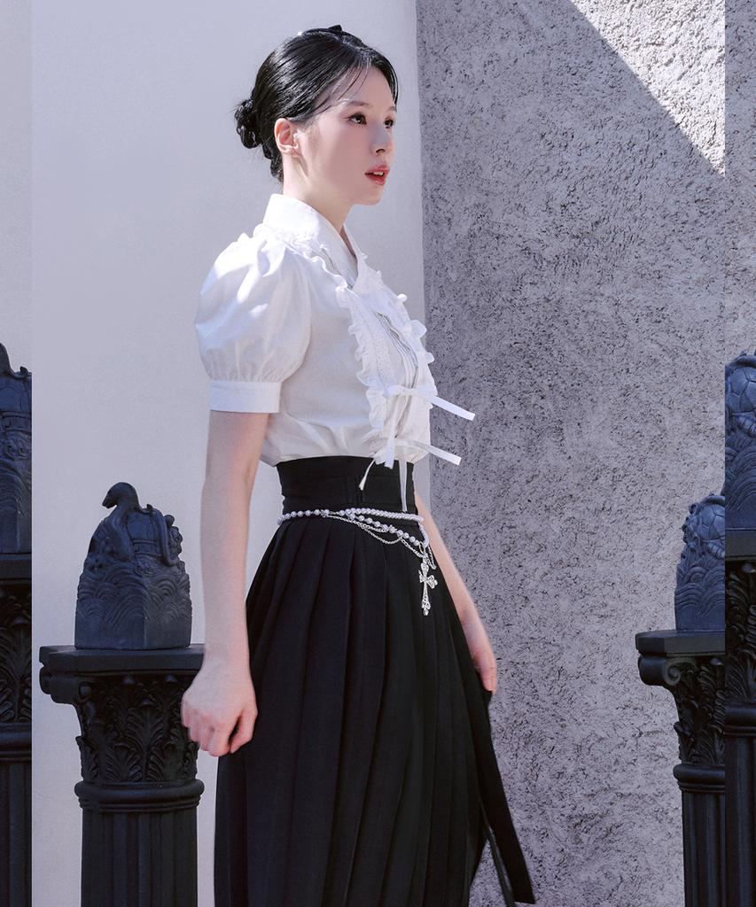 Tiemsseuli Dohwa Puff Sleeve Lace Hanbok Short Sleeve Shirt