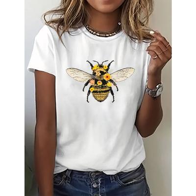 Womens Inspirational Bee Print T Shirt Casual Crew Neck Short Sleeve All Season Animal Pattern Top