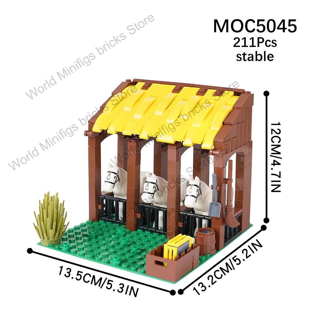 MOC Căruță Vagon Medievală Cai Grajd Blocuri de Construcție Război Militar Vedere Stradală Figurine Compatibile Jucării Pentru Copii Cadou Copil