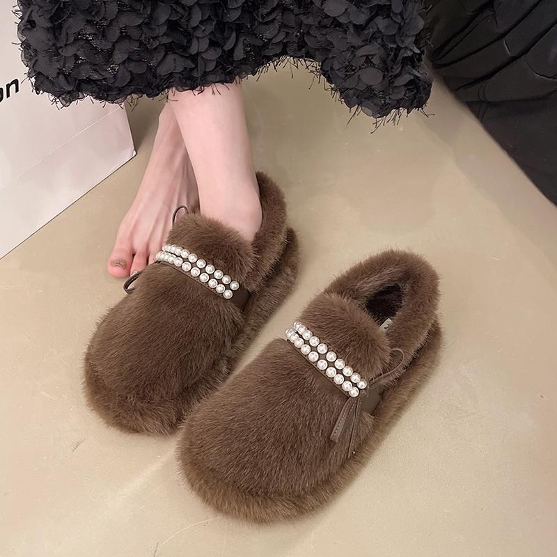 Fashionable High Quality and Warm Furry Slippers Women's Winter Outdoor Wear 2025 New Style Winter Fleece Cotton Shoes