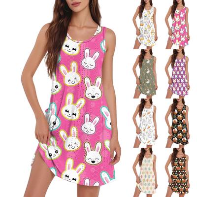 Robe débardeur décontractée tendance et respirante pour femme, imprimée, avec poches et ourlet fendu