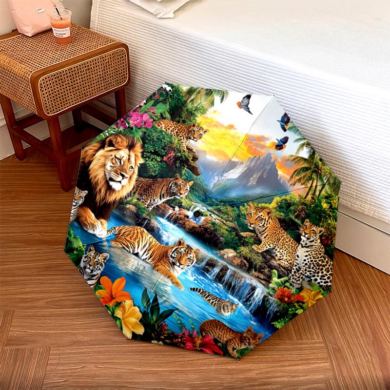 1 PC Automatic Folding Umbrella - Tiger Jungle Wildlife Pattern, Portable & Foldable Design with 8 Ribs, Christmas Birthday Gifts