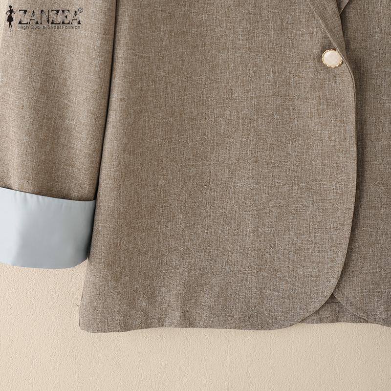 ZANZEA Womens Casual Notched Lapel Loose Long Sleeve Cardigan Thin Outwear