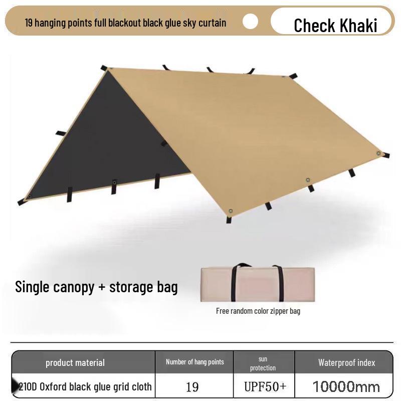 Outdoor Multifunctional Rainproof Sunshade Canopy with 19 Hanging Points and Black Glue Silver Coating for Camping