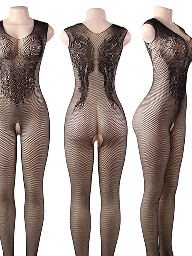 Sexy Open Crotch Lingerie Women Transparent Catsuit Body Stockings For Sex Sling Halter Backless Teddies Bodysuits