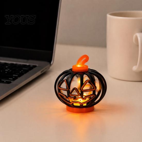 Battery Operated Pumpkin Light Halloween Lantern, LED Up Hollow Ornament, Table Centerpiece Statue with Warm for Indoor Outdoor Party Decor