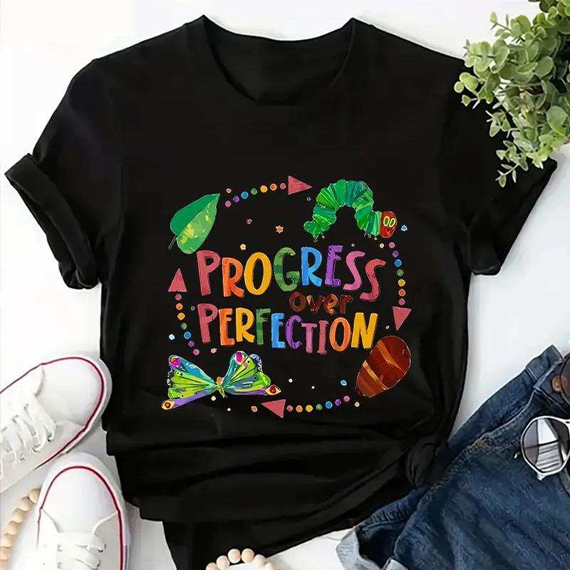 

Women Summer T Shirt Retro Fashion Short Sleeve Tees Casual Interesting Patterns Printed Tops XS чорний