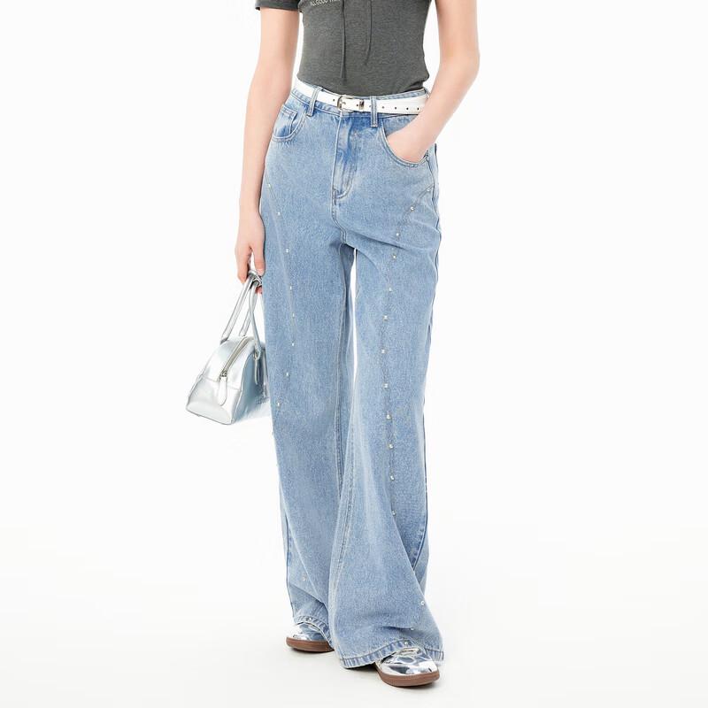 

Ledin Wave Line High-Waisted Wide-Leg Denim Pants M