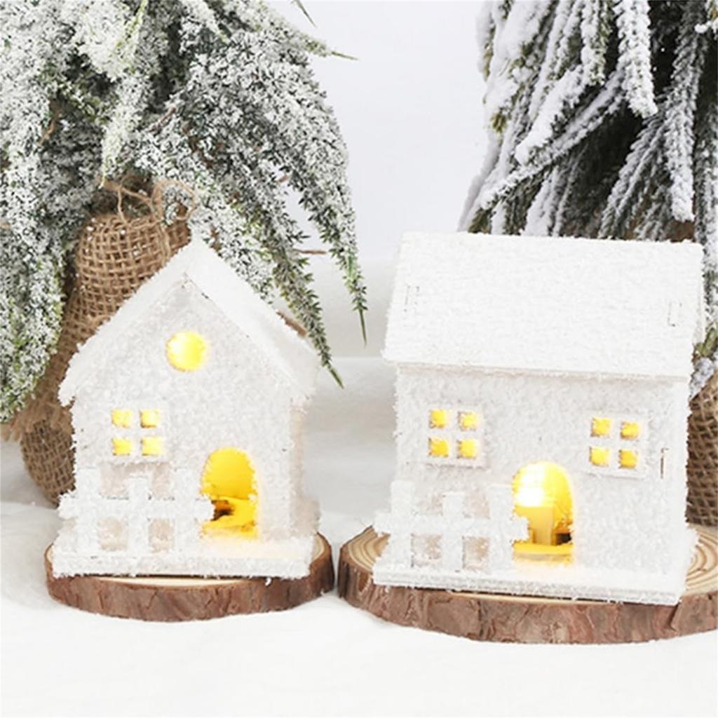 Glowing Wooden House For Christmas Desktop Decorations - House With LED Lights, Winter Ornaments, Christmas Figurines For Home Desktop Decoration