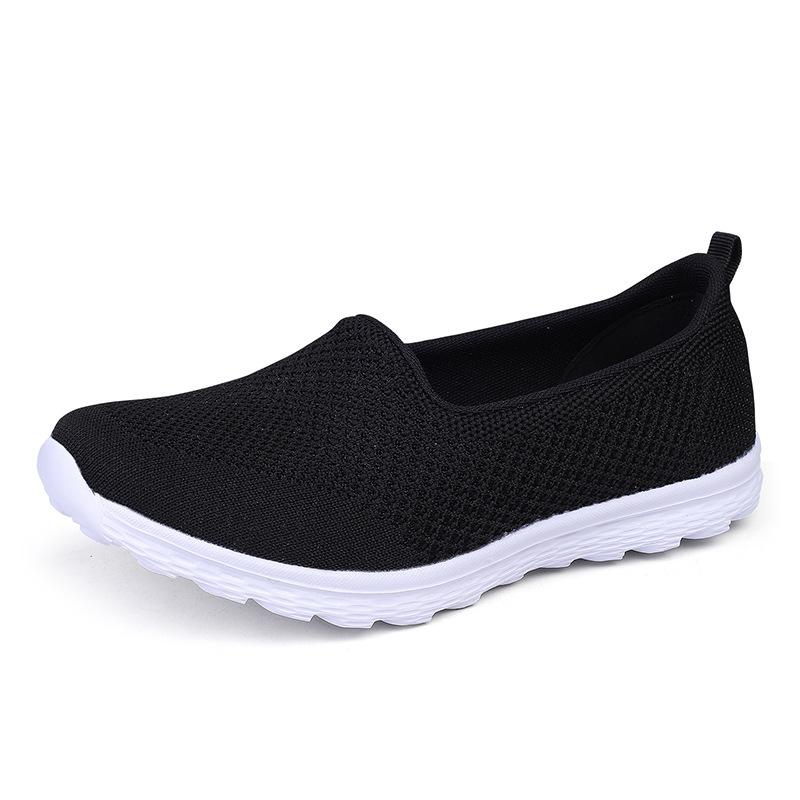 Women's Flying Weaving Shallow Mouth Women's Shoes Casual Breathable Flat Bottom Single Shoes Mesh Four Seasons Shoes Large Size Sleeve Lazy Shoes