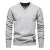Suéter Masculino de Gola V Pulôver Slim Fit Vestido Casual de Tricô Leve Suéteres Macios Cor Sólida Trabalho Algodão Pulôver Tops para Homem