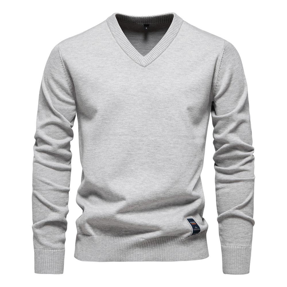 Suéter Masculino de Gola V Pulôver Slim Fit Vestido Casual de Tricô Leve Suéteres Macios Cor Sólida Trabalho Algodão Pulôver Tops para Homem