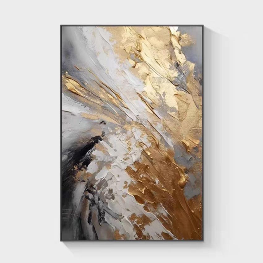 Large Size Contemporary Abstract Picture Golden Foil Canvas Paintings On Canvas Bedroom Framelessation Unframed