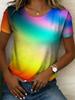 Women's short-sleeved T-shirt with rainbow gradient design, lightweight and breathable