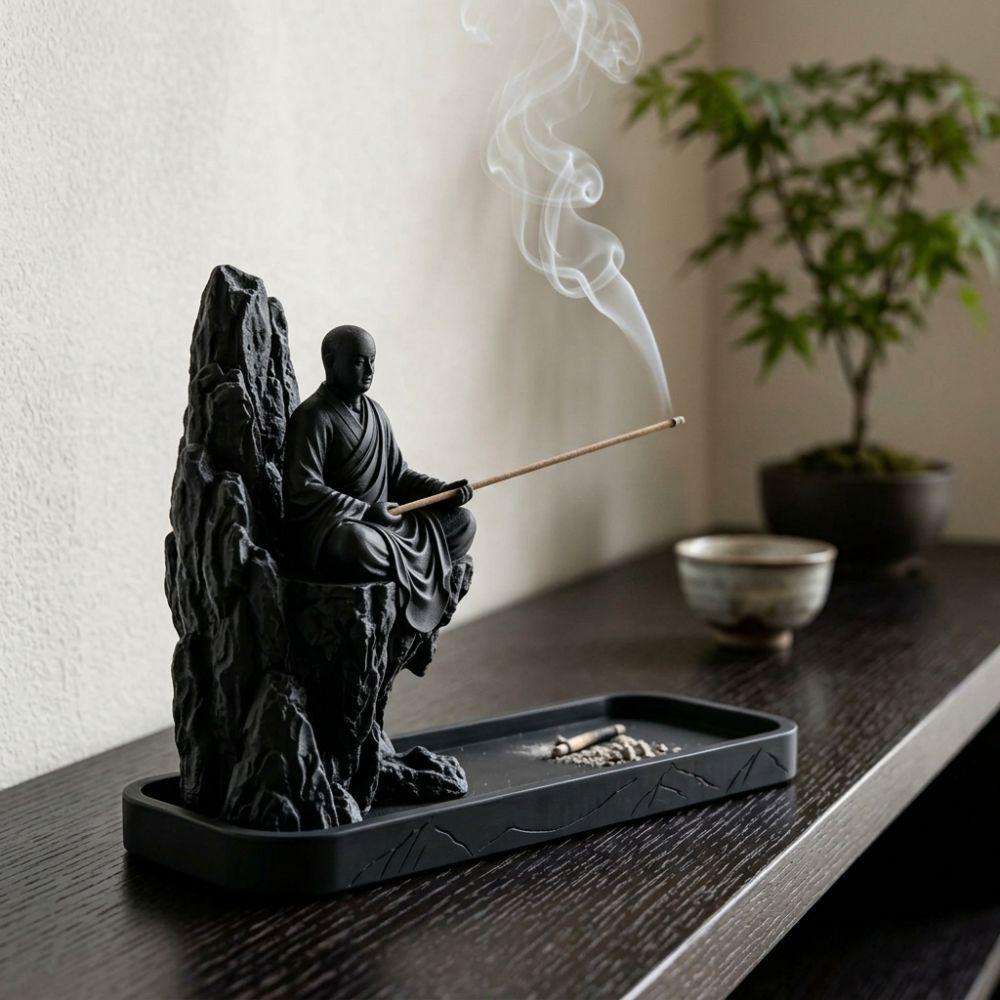 3D Printed Zen Monk Stick Incense Holder Chinese Style Monk Figurine Censer  Indoor Use