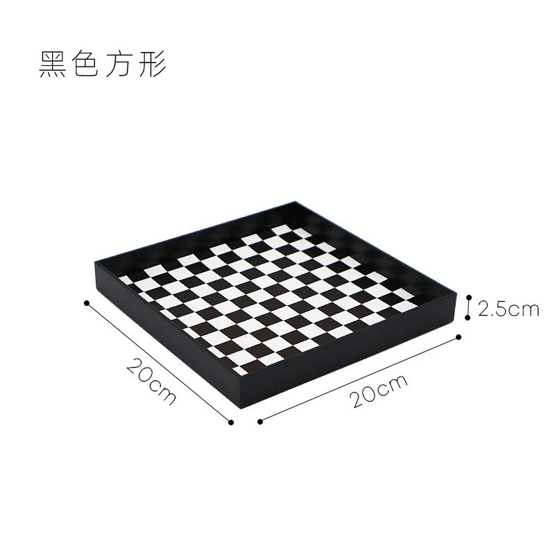 

Black And White Chessboard Desktop Tray - Square Crescent Shaped Storage Tray, Moon Tray, Decorative Tray, Storage Box