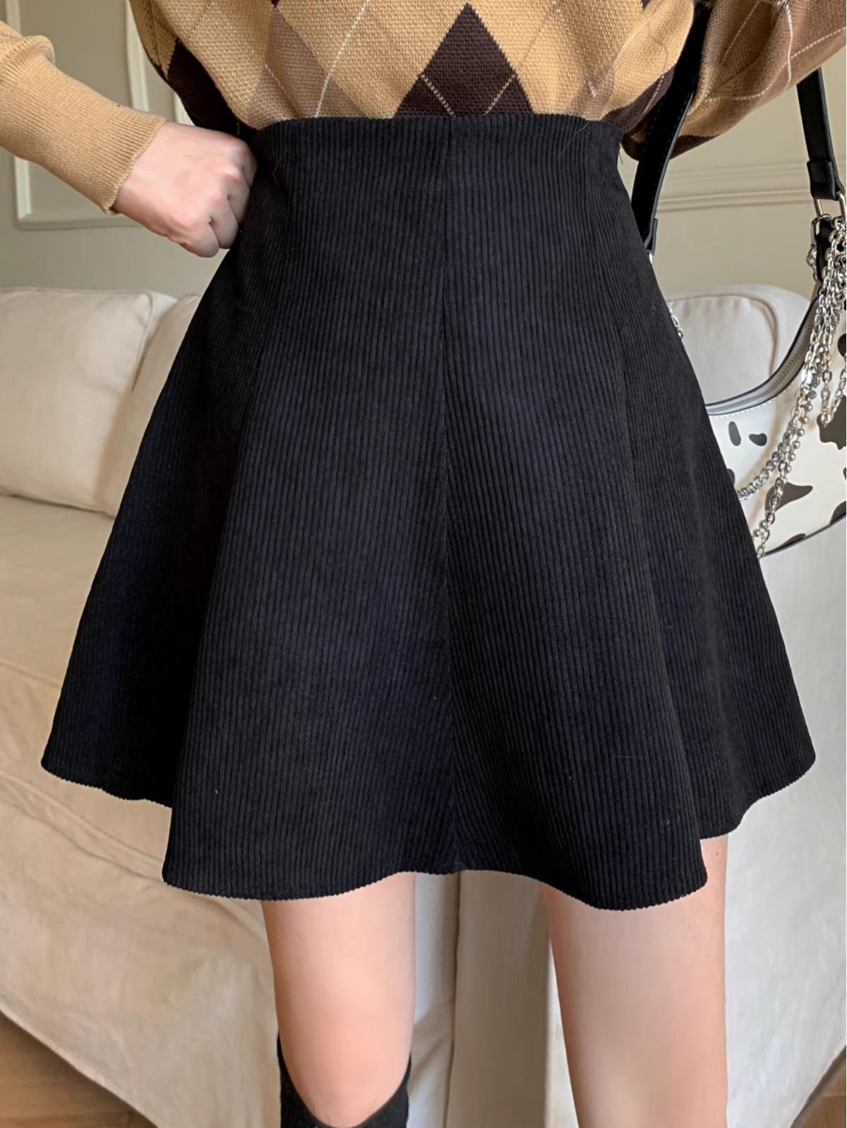 

Женская вельветовая юбка А-силуэта с оборками 2023 года: Осень/Зима Высокая талия, облегающий крой, короткая длина 2XL чёрный