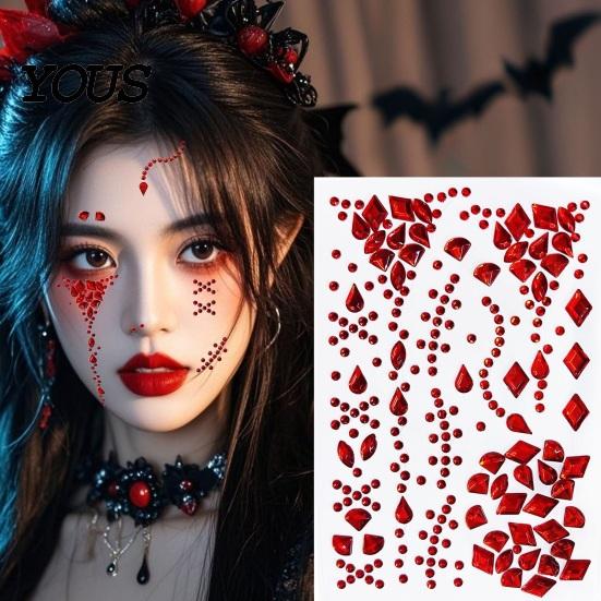 Long Lasting Face Body Stickers Halloween Scar Gem Stickers, Rhinestone Wound Art Dark Style Aesthetic Decals, Waterproof Self Adhesive Temporary