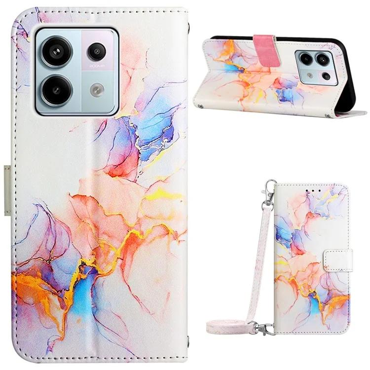 Kožený tisk vzoru YB Series-6 pro Xiaomi Redmi Note 13 Pro 5G / Poco X6 5G kožené pouzdro s popruhy