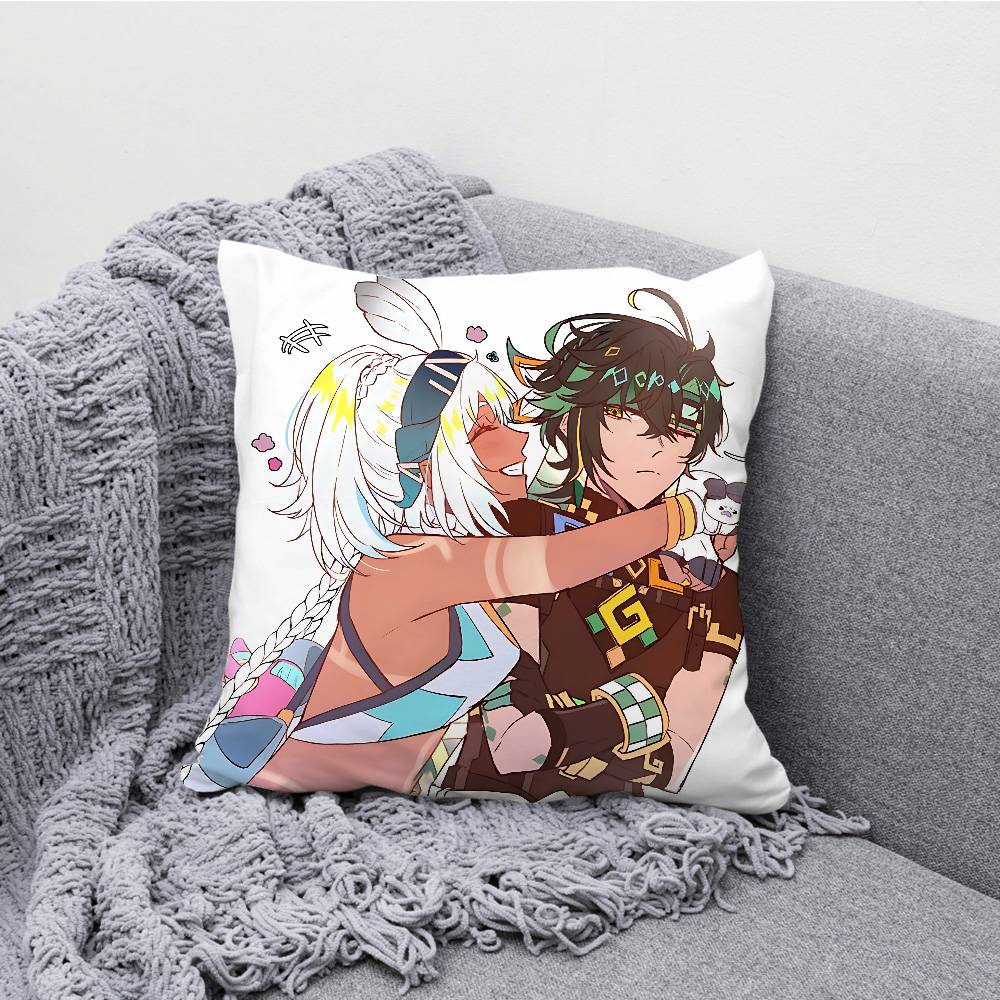 Genshin Impact Kinich Mualani Pillowcases Bedroom Living Room Sofa Home Decor Polyester Cushion Cover with Zipper