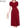 ZANZEA Women Summer Casual Round Neck Short Sleeve Dress