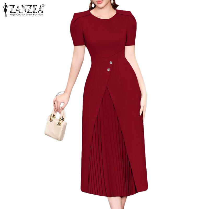 ZANZEA Women Summer Casual Round Neck Short Sleeve Dress