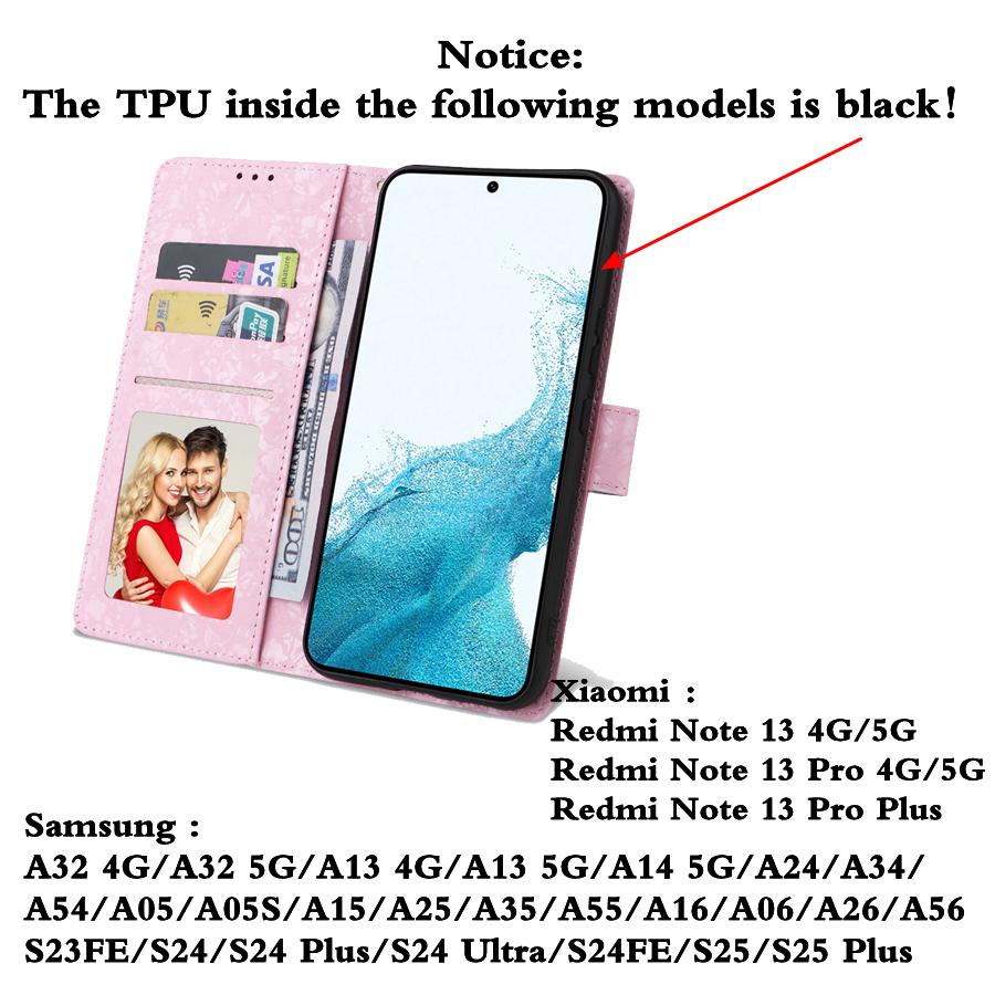 Luxury 3D Gilded Flowers Printed Case Cover for iPhone 14 13 12 11 Pro Max Samsung Galaxy S23 S22 S21 S20 A13 A23 A33 A53 A73 RFID Blocking Wallet Bag