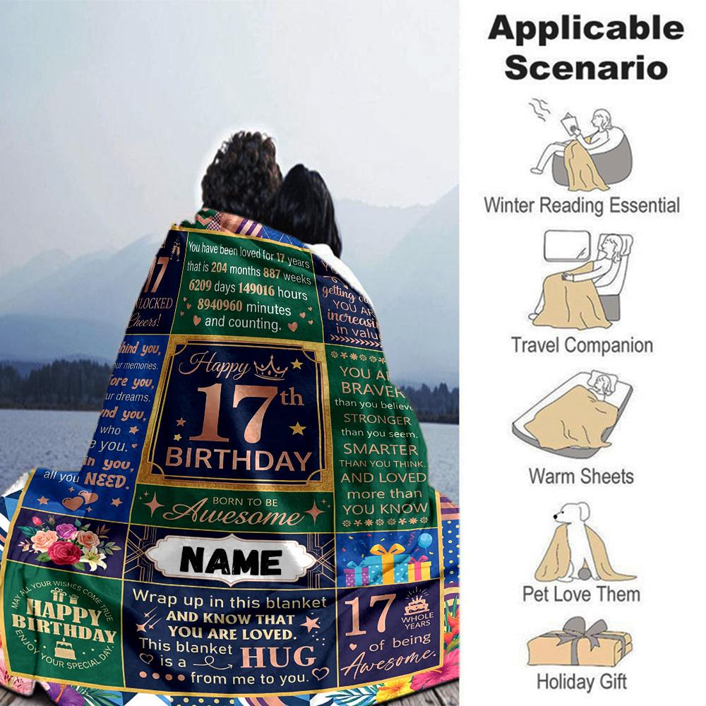 Happy 17Th Birthday Celebration Customize Your Name Blankets Are Warm Soft Blankets Perfect For Naps Sofas And Relaxation They Also Make Great