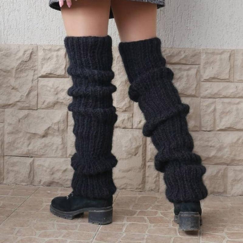 Calze Lunghe da Donna a Coscia Lavorate a Maglia all'Uncinetto Scaldamuscoli Invernali Morbidi e Larghi per la Gamba