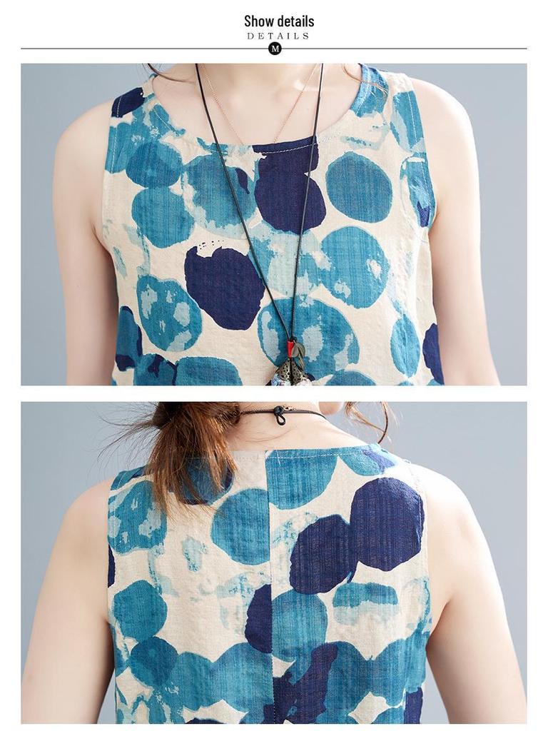 Women's Literary Loose Sleeveless Midi Dress - Summer 2025 Print