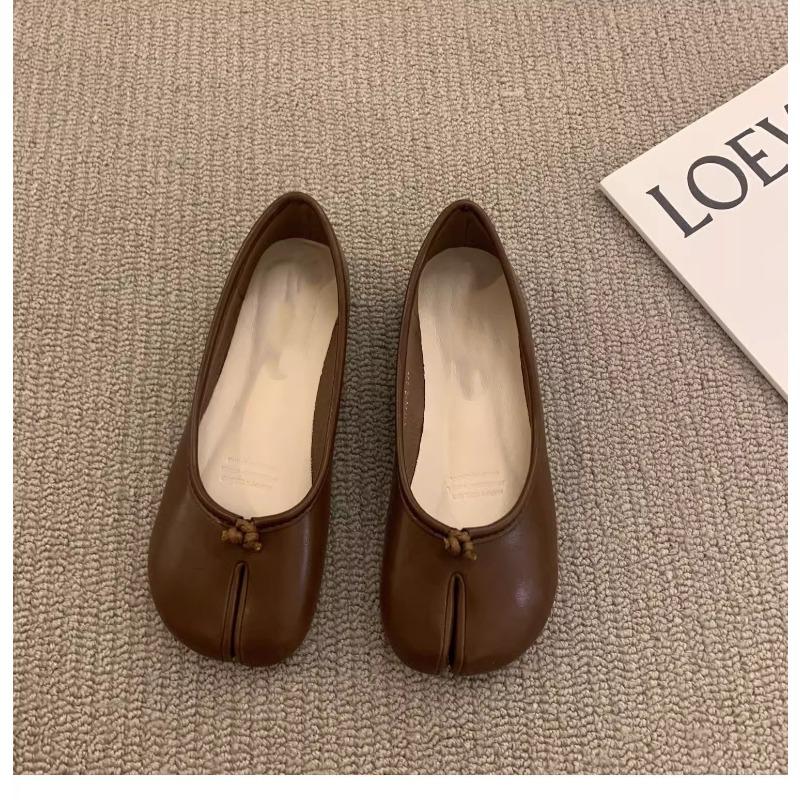 Women Cozy Leather Flats Split Hoof Toe Loafers Femme Mary Jeans Mocasines Ladies Ballerina Shoe