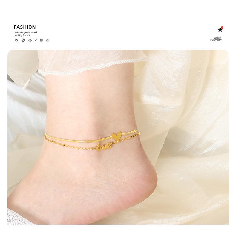 18k Gold Heart Titanium Steel Anklet - Vintage, Non-Fading Luxury Foot Chain for Women