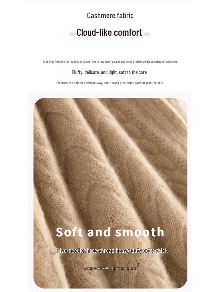 Autumn/Winter Women's Slim Fit Cable Knit Cashmere Sweater Pullover