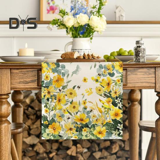 Table Runner Christmas Floral Printing Machine Washable Home Party Decoration Table Runner Protects Table from Heat Scratches Spills Tablecloth