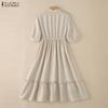 ZANZEA Women Summer Stand Collar Casual Half Sleeve Dress
