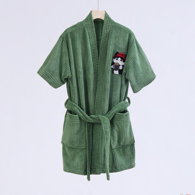 

Велюровая банная роба с вышивкой кошки и завязками: Мягкие, Впитывающие и Удобные Пижамы и Банное Полотенце для Домашнего Использования 85*120 cm