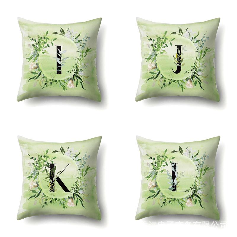 Polyester Pillowcase Car Decoration Small Fresh Green Leaves 26 English Letter Printing Pillow Cushion Cover