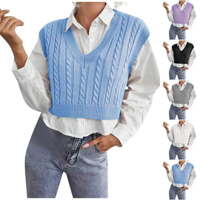 Women's Casual V-Neck Pullover Shirt Collision Color Sleeveless Sweater Vest